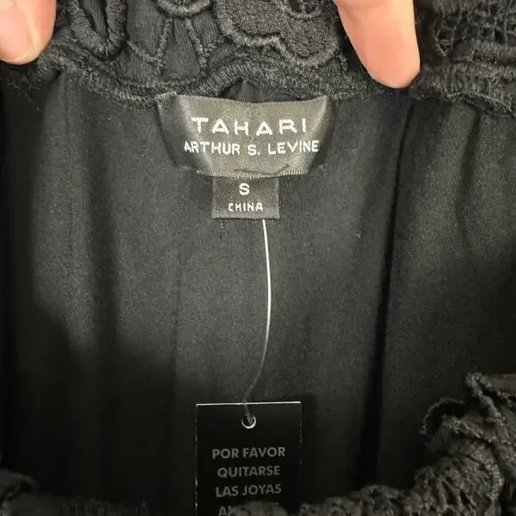 Tahari ASL NWT Amy Black Lace Off the Shoulder Cocktail Party Sheath Dress - Picture 9 of 12